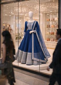 Elegant Blue Ethnic Anarkali Gown with dupatta