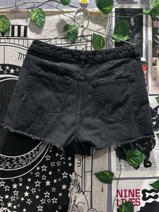 Black Distressed Denim Shorts