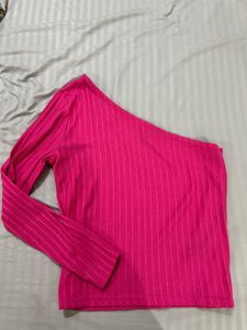 H&amp;M Hot Pink One-Shoulder Ribbed Top