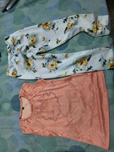 Cute Girls' Top &amp; Floral Pants Set for 4-6 years