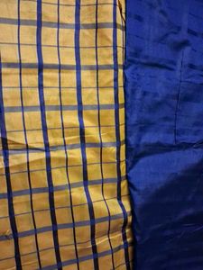 Yellow &amp; Blue Checkered Saree