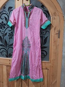 Pink Kaftan Dress with Embroidered Detail