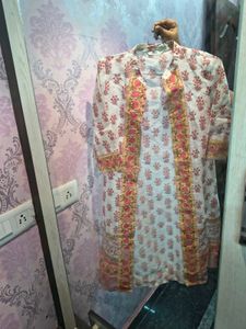Pink Kurta Set with Printed Jacket