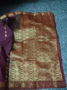 Price dropped Maroon Silk Saree with Gold Border