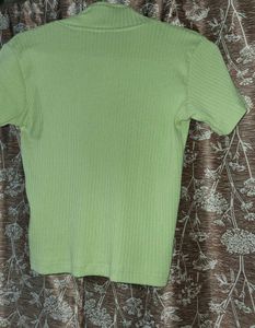 Light Green Ribbed Collared Top