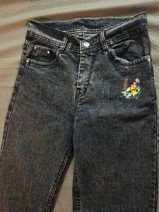 Embroidered Acid Wash Denim Jeans