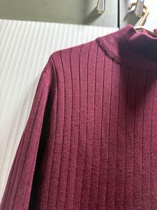 Maroon Ribbed Turtleneck Maxi Dress