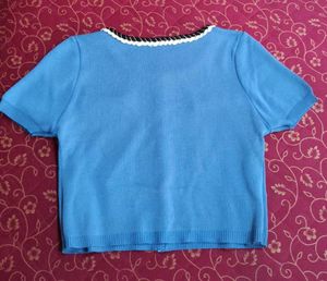 Blue Trimmed Short Sleeve koreanTop