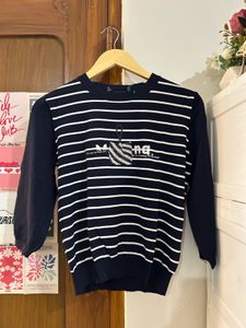 Striped Navy Blue Knit Top