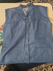 blue sleeveless top
