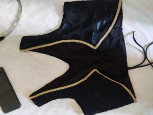 becklass Elegant Black Blouse with Gold lace