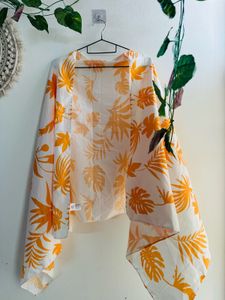 White & Orange Tropical Print Dupatta
