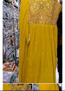 Stunning Yellow Embroidered Ethnic Gown