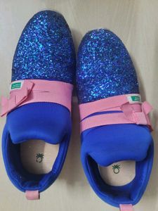 Sparkling Blue Glitter Sneakers with Pink Bows