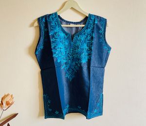 Embroidered Denim Top