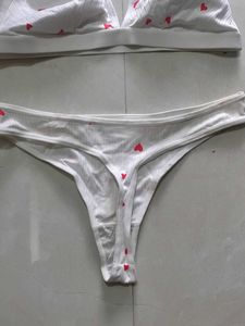 White Bra and Panty Set with Hearts