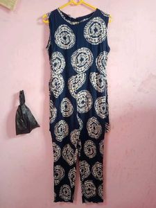 Stylish Navy Jumpsuit with White Print