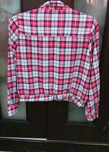 Pink Plaid Tie-Front Shirt - L Size - NEW
