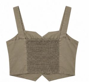 Smocked Olive Green Cropped Vest Top
