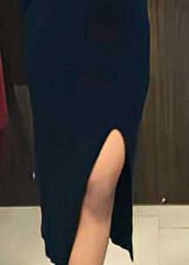 Elegant Navy Dress with Side Slit