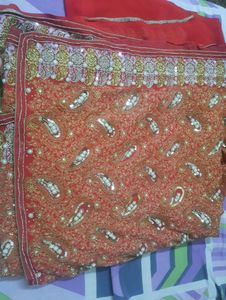 handwork full heavy embroidery work red saree