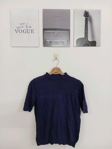 Navy Blue Mock Neck T-shirt