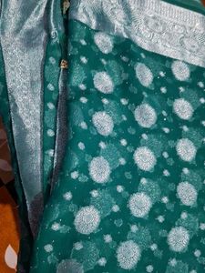 Emerald Green Saree with Silver Border