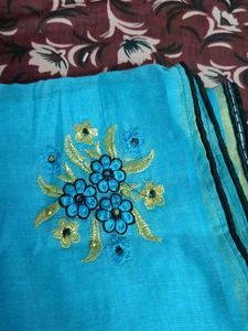 Sky Blue Embroidered saree
