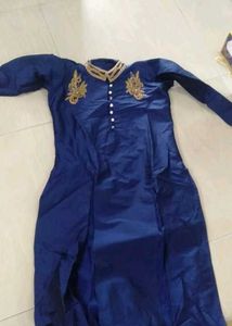 Elegant Blue Kurta And Golden Skirt Set
