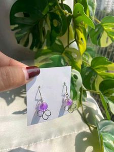 Cute Purple Bead & Clover Earrings
