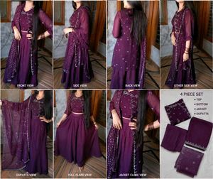 hand work 4 piece wine colour dress