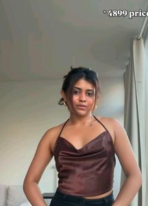 satin brown cowl neck top