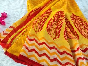 Red And Yellow Printed Chiffon Fancy Saree