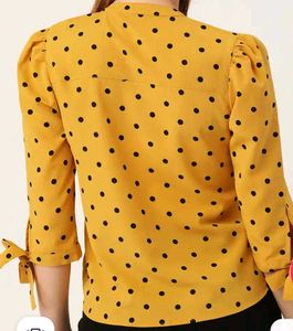 Yellow Polka Dot Tie-Sleeve Top