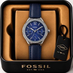 Fossil Elegant Chronograph-Style Leather Watch