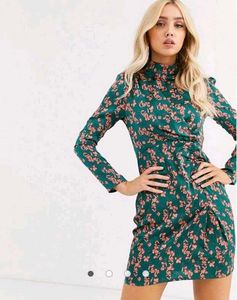 I. Floral Print High Neck Mini Dress