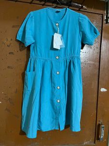 Bright Blue Button-Up Midi Dress