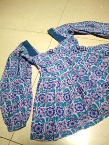 Boho Floral Print Top with Denim Details