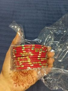 Red Bangle Set with Embellishments