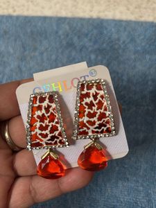 Lovely Rust orange &amp; White Designer Earrings