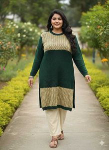 Elegant Green & Beige Kurta woolen