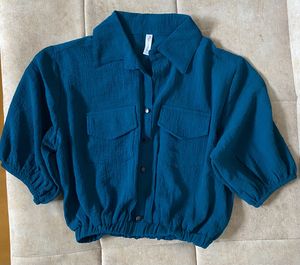 Stylish Teal Blue Cropped Shirt