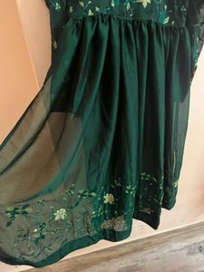 striched kurti with elegant deep bottle green