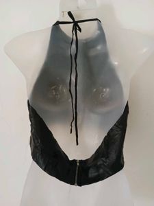 Sleek Black Halter Neck Crop Top