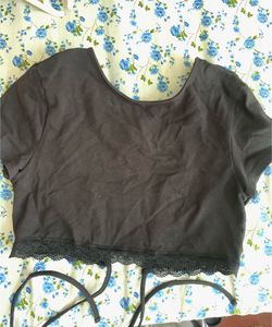 Black Lace Trim Crop Top