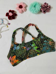 Vibrant Butterfly Print Bikini Top