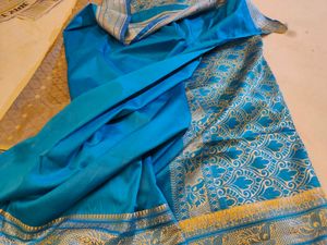 Elegant Grey Silk Saree with Blue Border