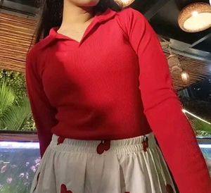 💗🌸Red Ribbed Collared Top🌸💗