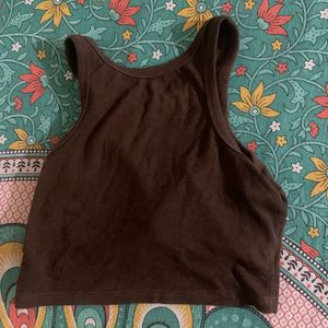 Brown Ribbed Cropped Tank Top