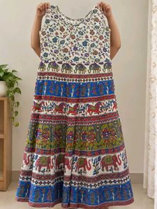 Bohemian Elephant Print Tiered Maxi Dress 👗
